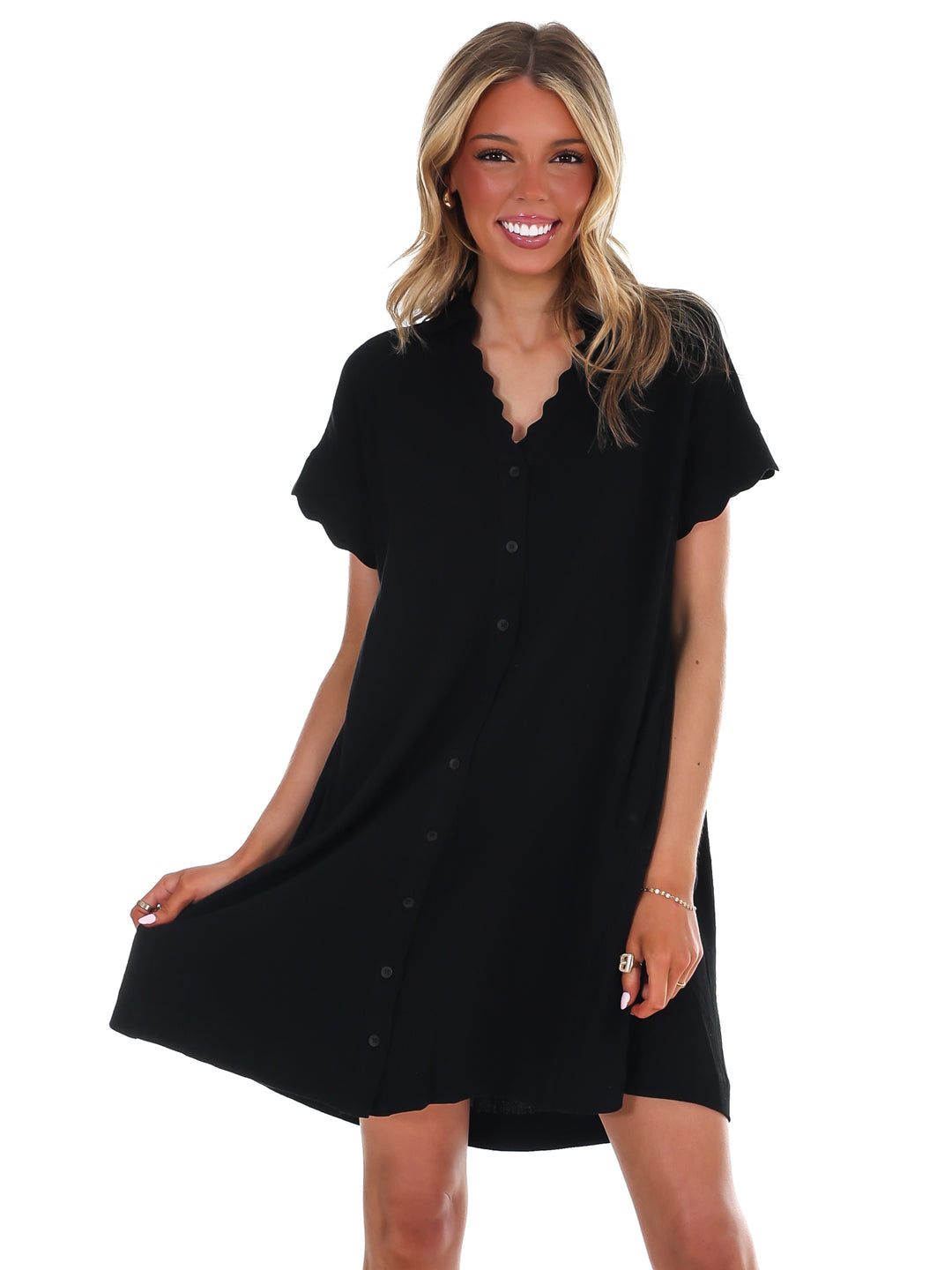 Timeless Touch Linen Scalloped Mini Dress