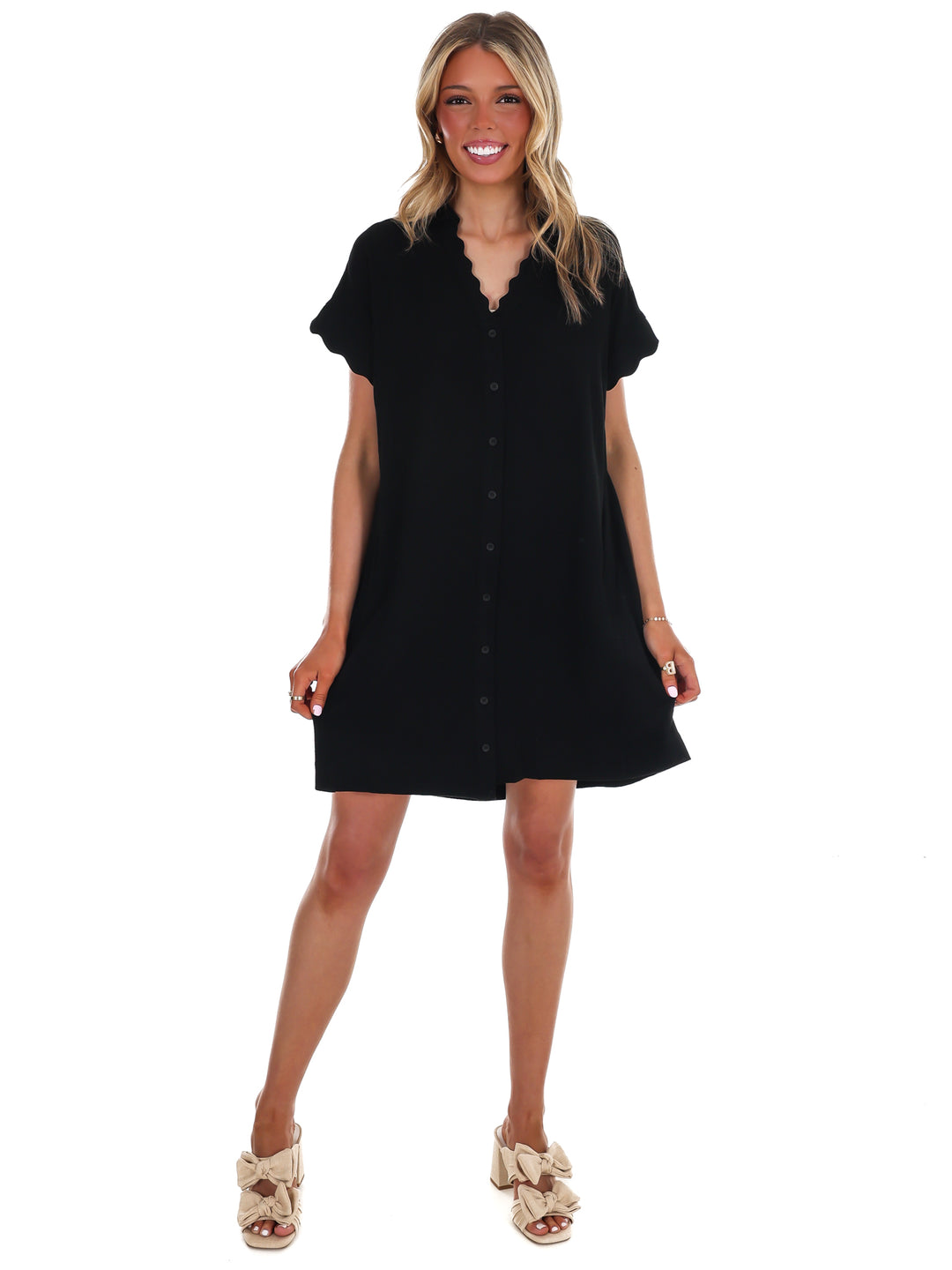 Timeless Touch Linen Scalloped Mini Dress