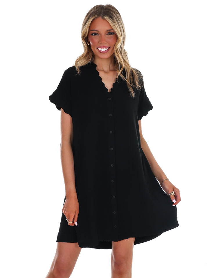 Timeless Touch Linen Scalloped Mini Dress