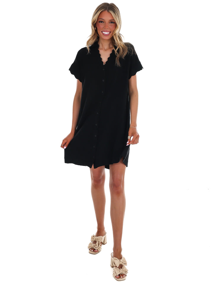 Timeless Touch Linen Scalloped Mini Dress