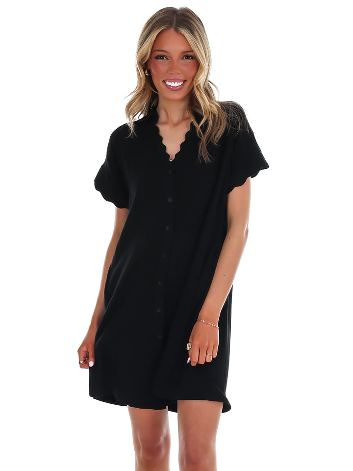 Timeless Touch Linen Scalloped Mini Dress