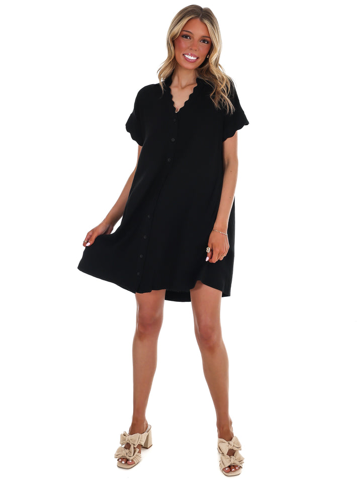 Timeless Touch Linen Scalloped Mini Dress