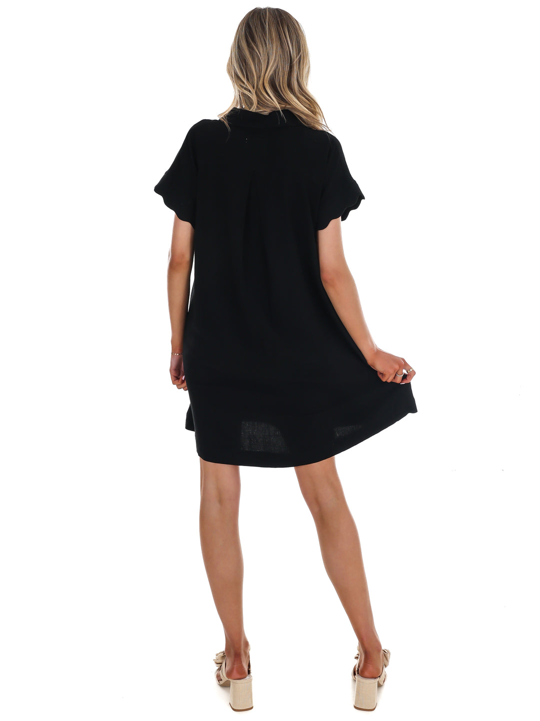 Timeless Touch Linen Scalloped Mini Dress