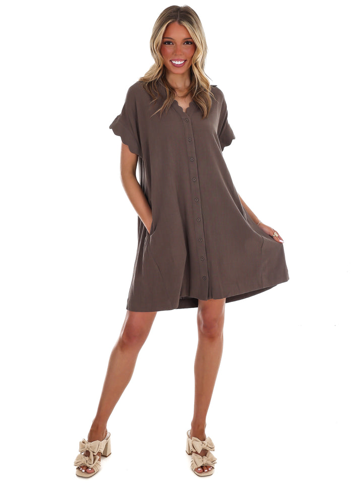 Timeless Touch Linen Scalloped Mini Dress