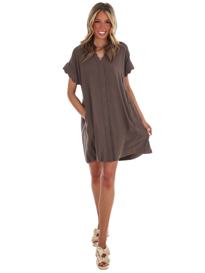 Timeless Touch Linen Scalloped Mini Dress