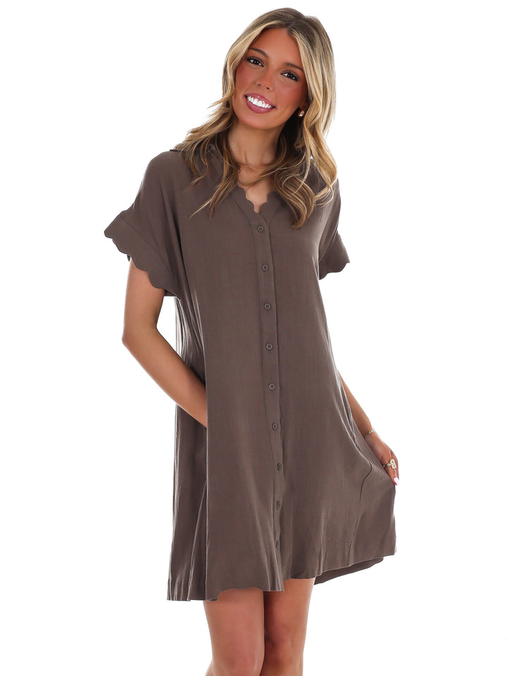 Timeless Touch Linen Scalloped Mini Dress