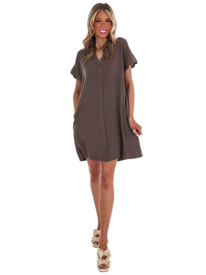 Timeless Touch Linen Scalloped Mini Dress