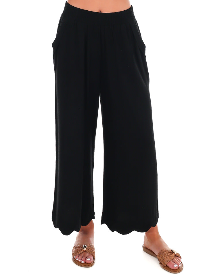 Sweet Detail Linen Scallop Wide Leg Pants