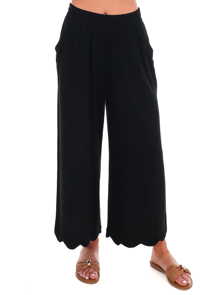 Sweet Detail Linen Scallop Wide Leg Pants