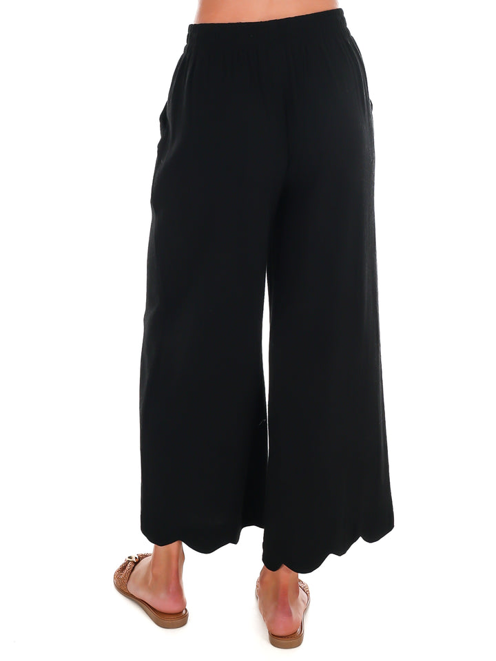 Sweet Detail Linen Scallop Wide Leg Pants