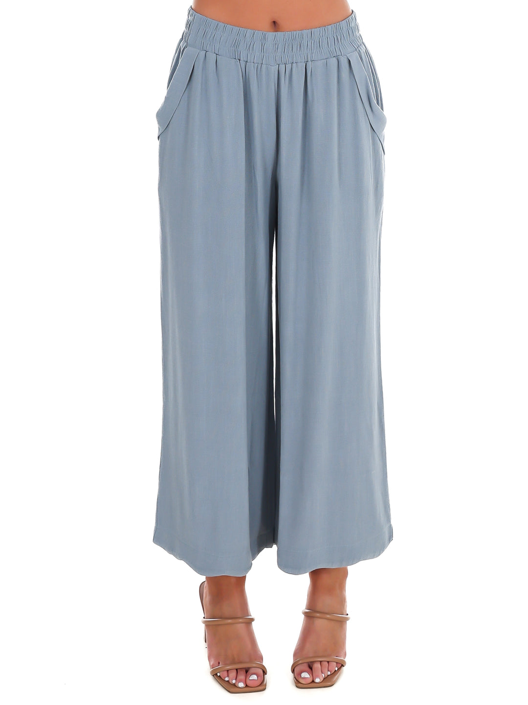 Sweet Detail Linen Scallop Wide Leg Pants