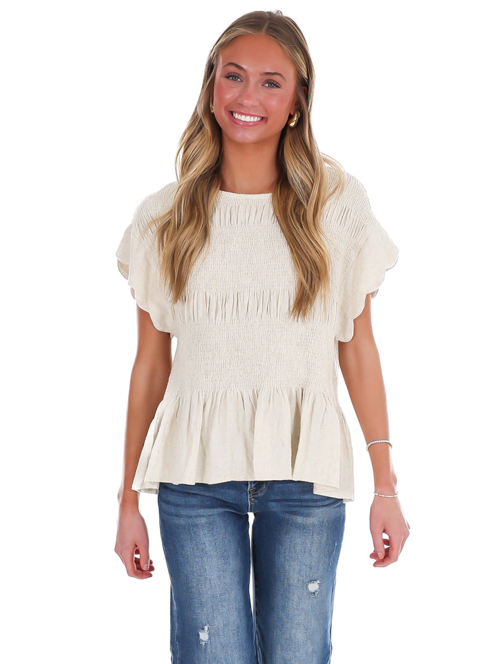 Sweet Detail Linen Peplum Top
