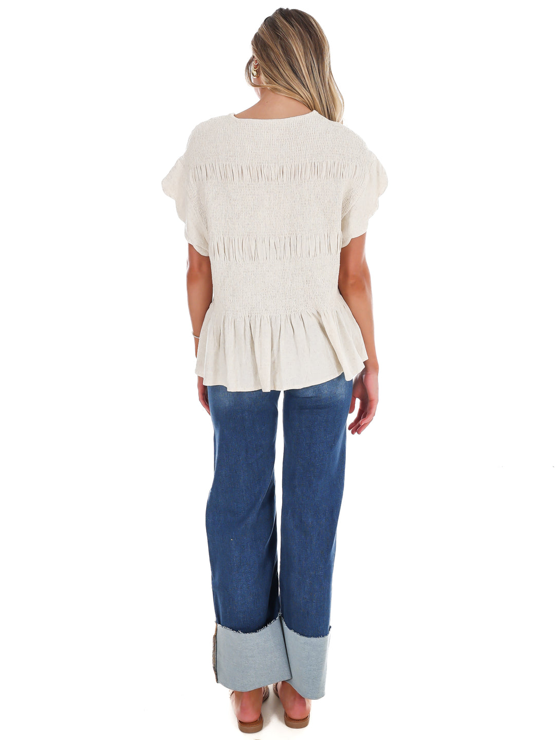 Sweet Detail Linen Peplum Top