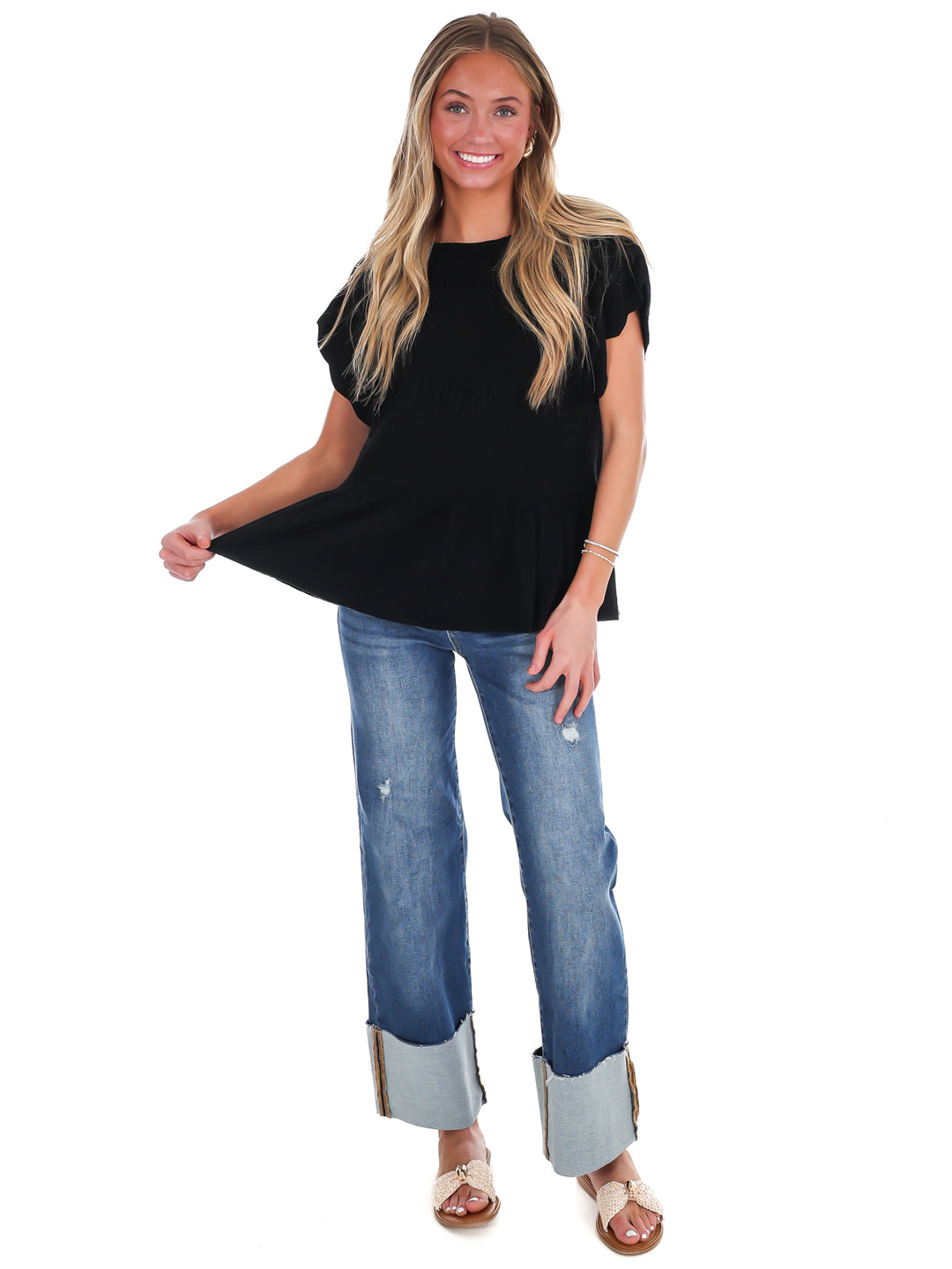 Sweet Detail Linen Peplum Top