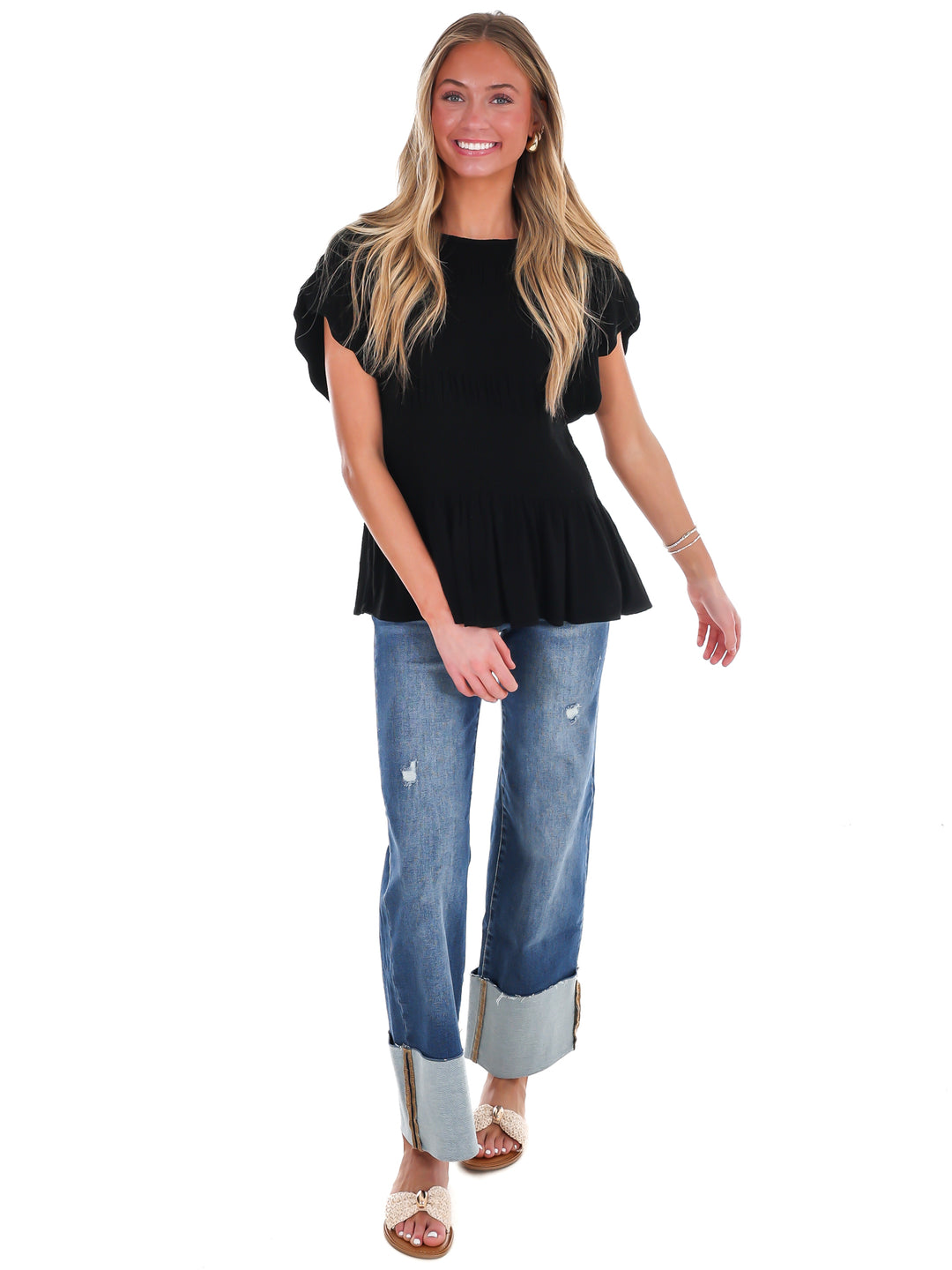 Sweet Detail Linen Peplum Top