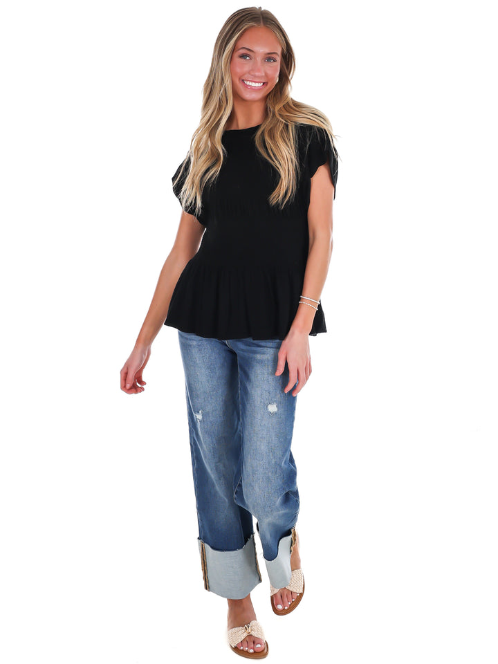 Sweet Detail Linen Peplum Top