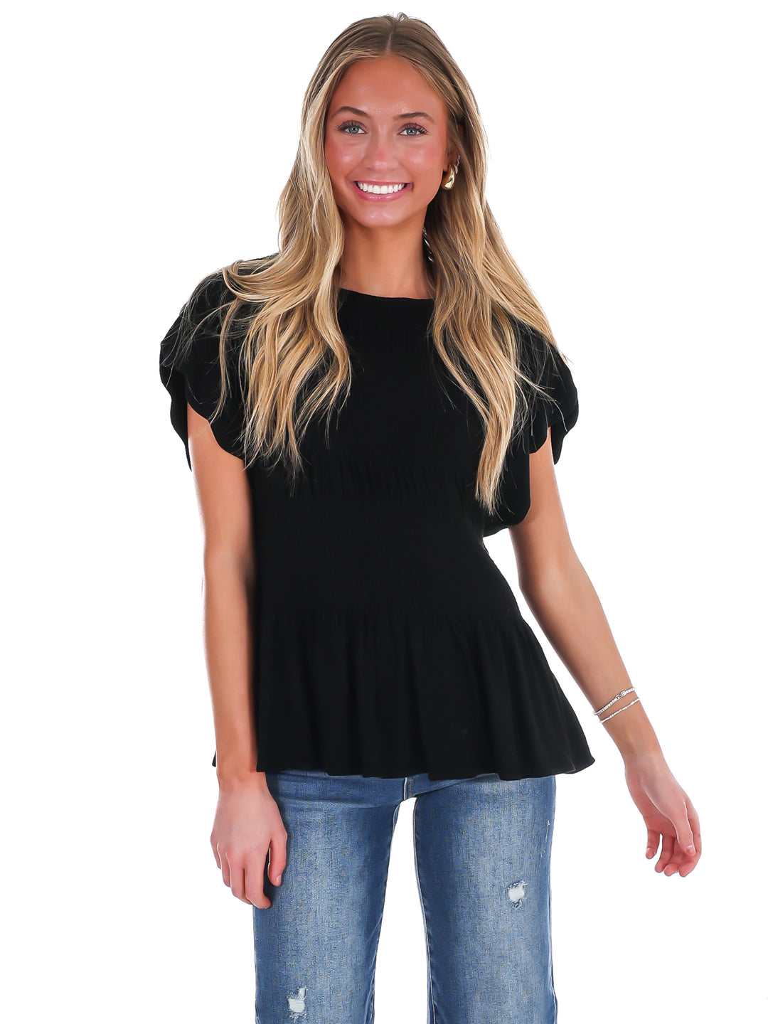 Sweet Detail Linen Peplum Top