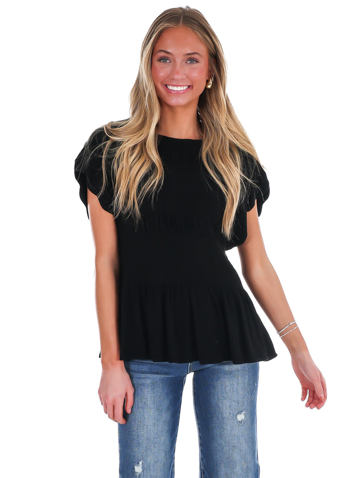 Sweet Detail Linen Peplum Top