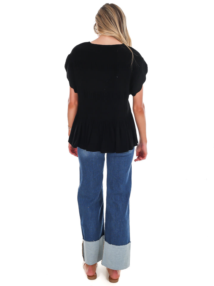 Sweet Detail Linen Peplum Top