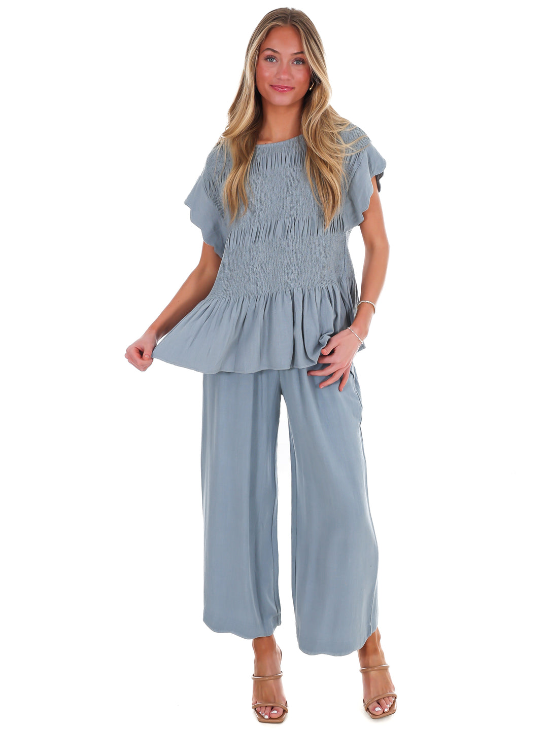 Sweet Detail Linen Peplum Top