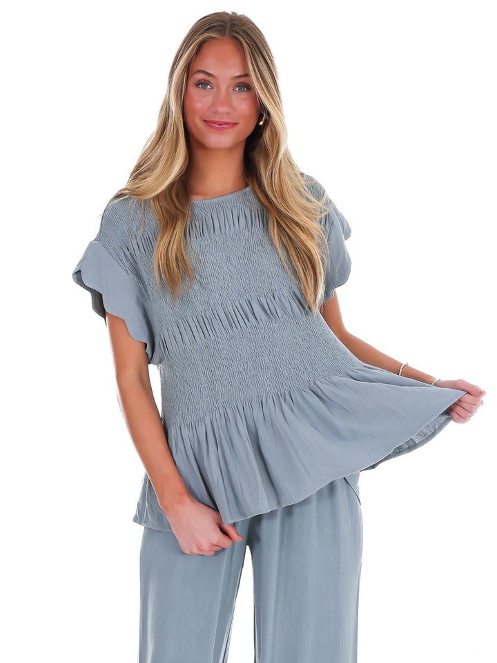 Sweet Detail Linen Peplum Top