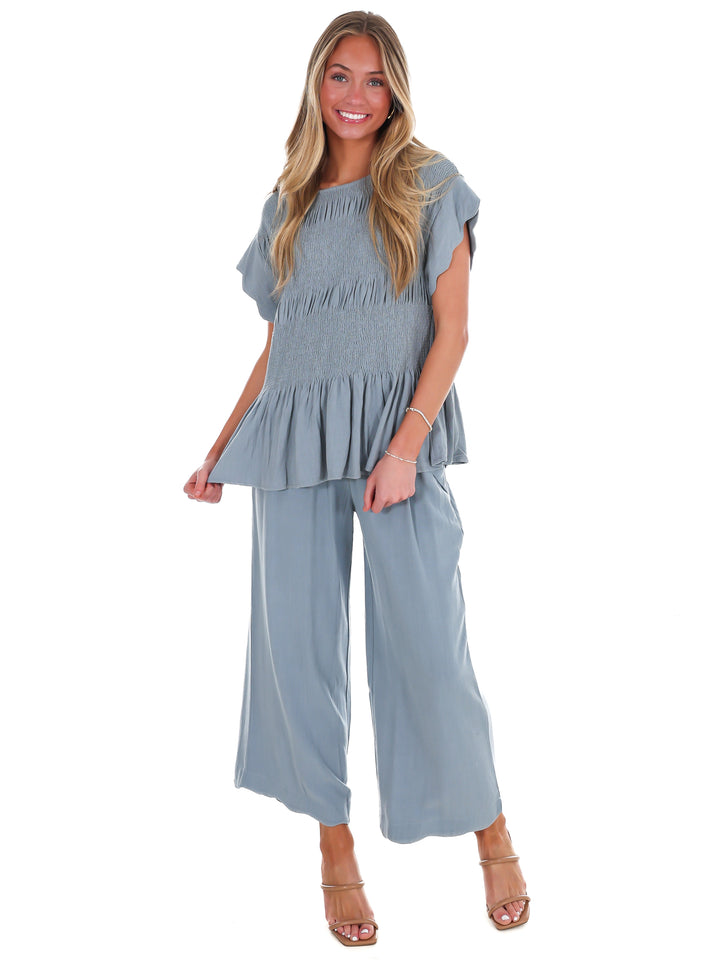 Sweet Detail Linen Peplum Top