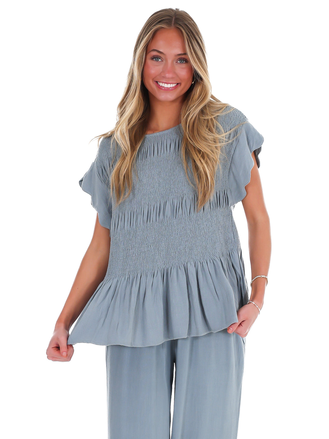 Sweet Detail Linen Peplum Top