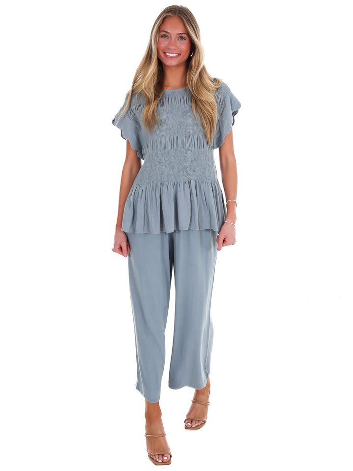 Sweet Detail Linen Peplum Top