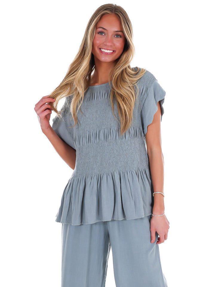 Sweet Detail Linen Peplum Top