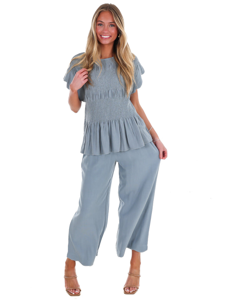 Sweet Detail Linen Peplum Top