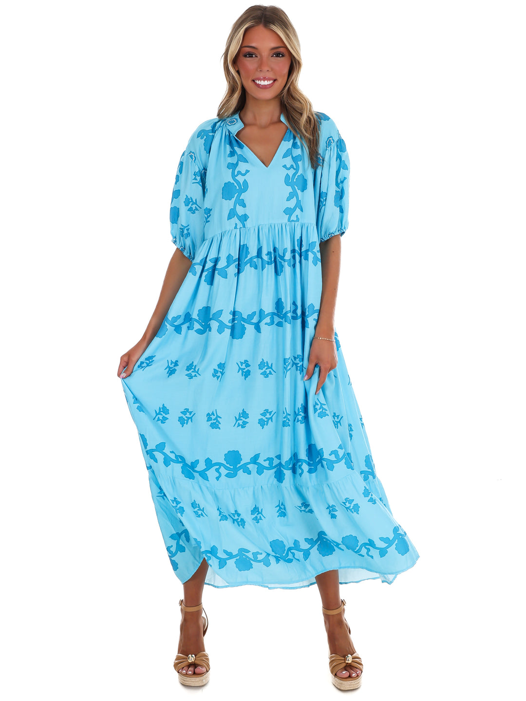 Painted Vine Print Maxi Dress