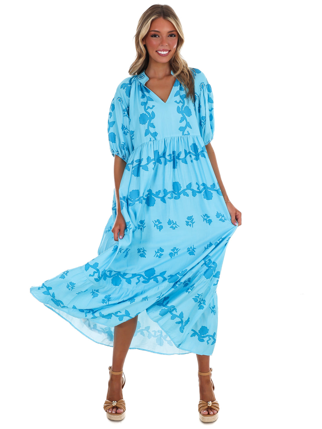 Painted Vine Print Maxi Dress