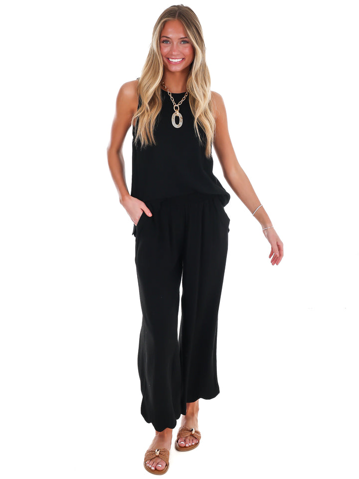 Wake Up Call Linen Scallop Tank Top