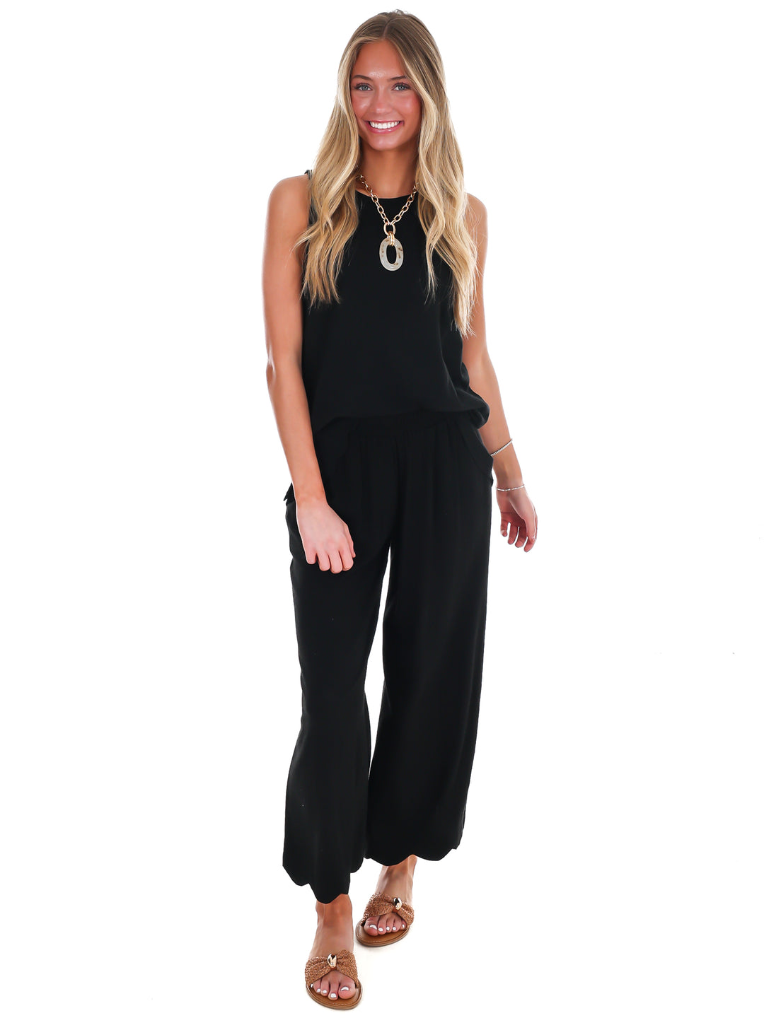 Wake Up Call Linen Scallop Tank Top