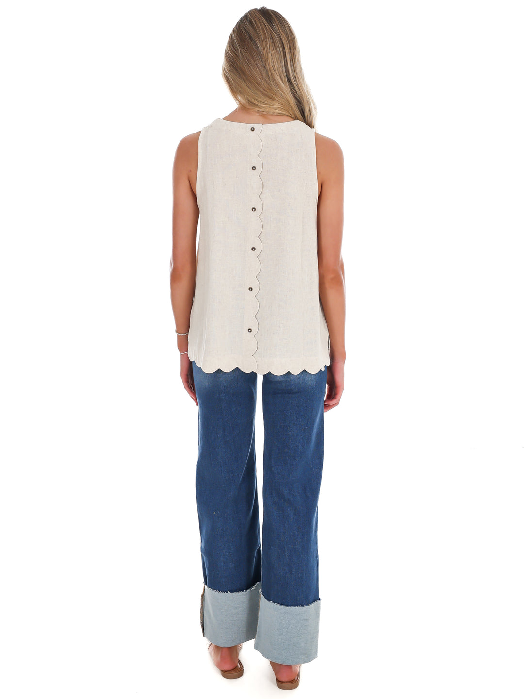 Wake Up Call Linen Scallop Tank Top