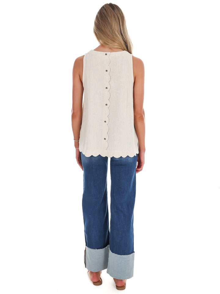 Wake Up Call Linen Scallop Tank Top