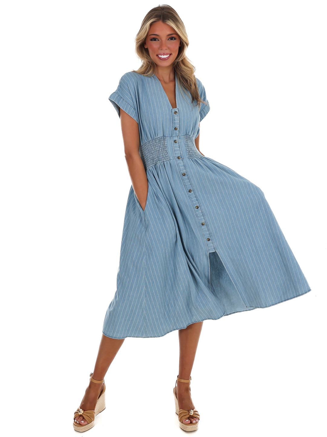 City Stroll Pinstripe Midi Dress
