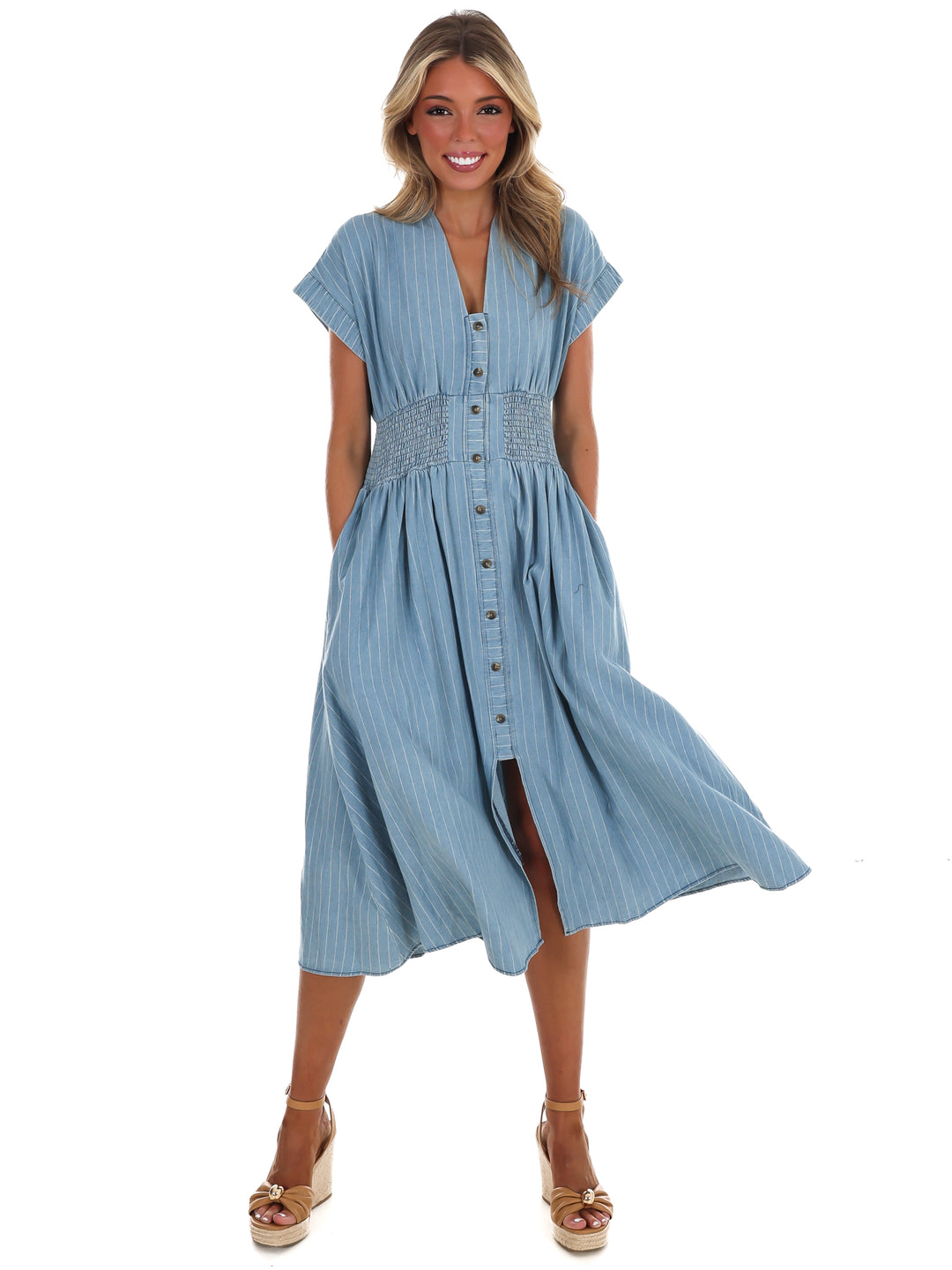 City Stroll Pinstripe Midi Dress