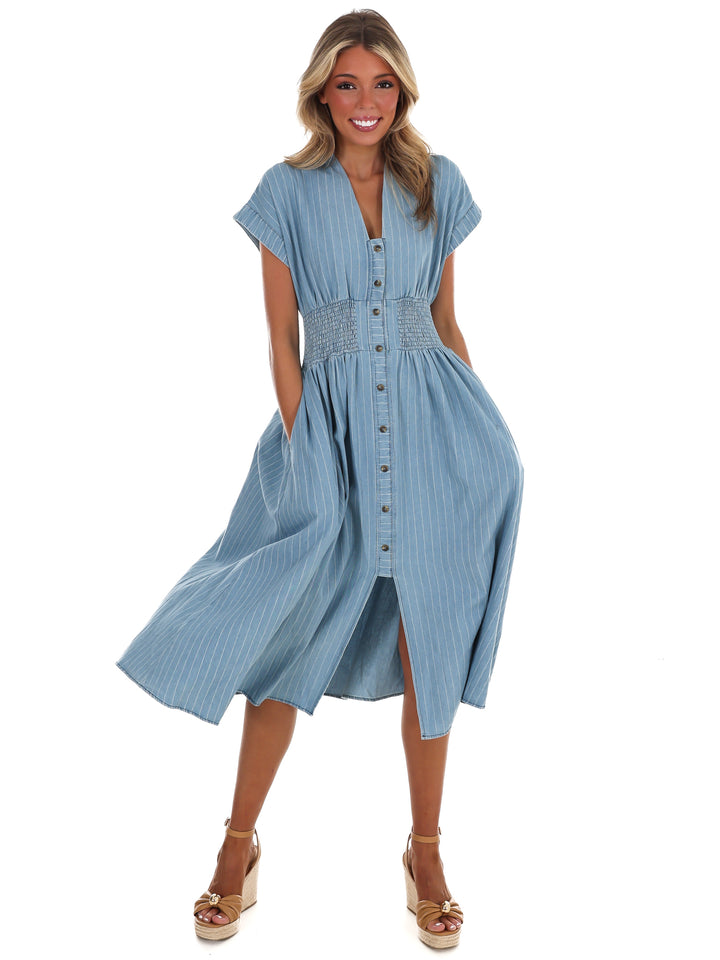 City Stroll Pinstripe Midi Dress
