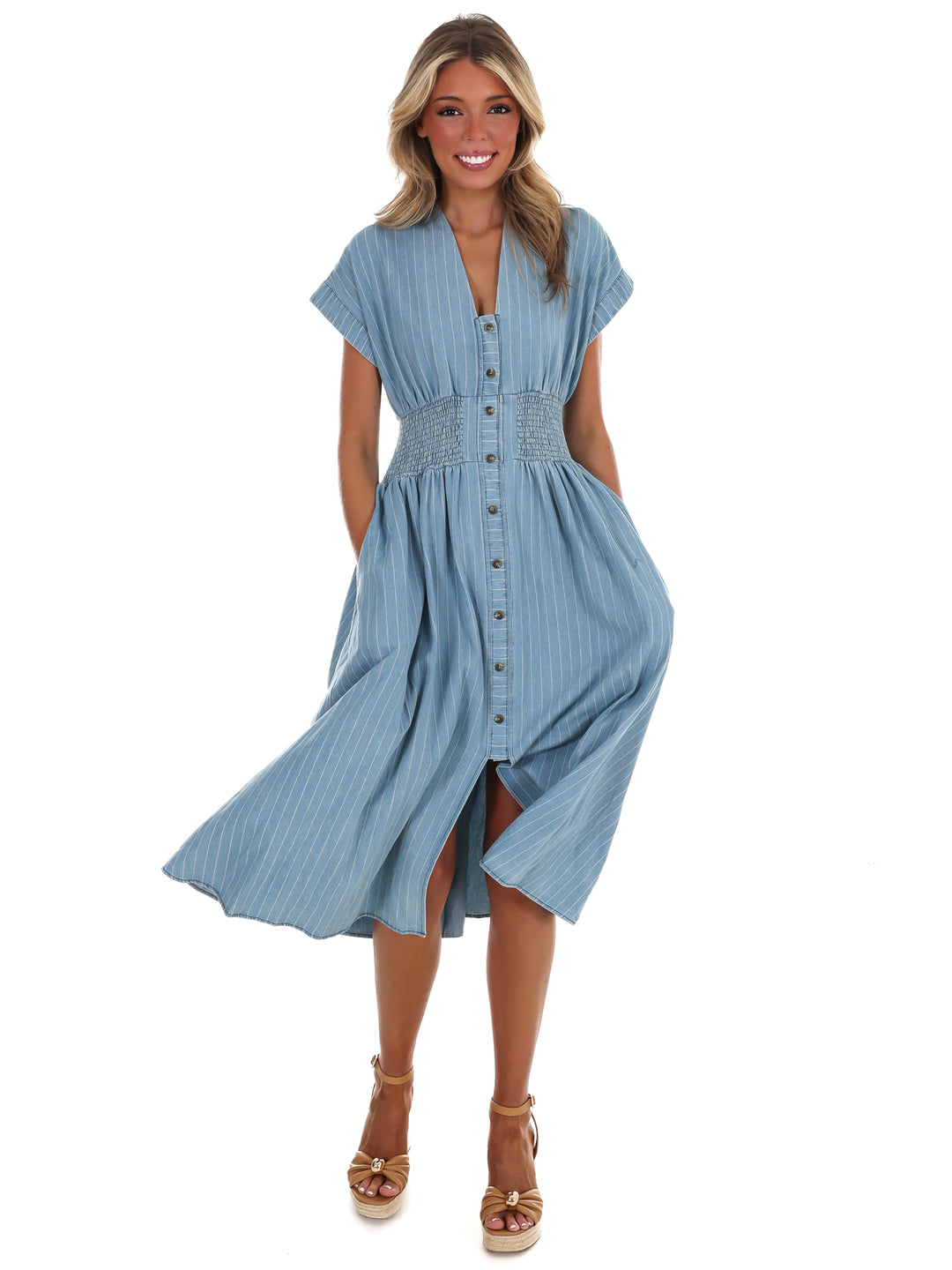 City Stroll Pinstripe Midi Dress