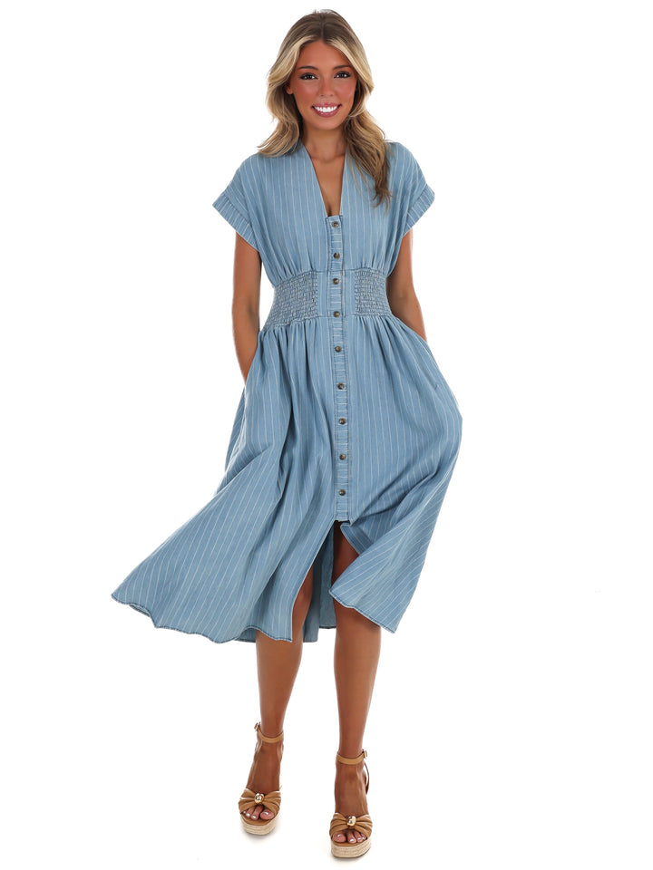 City Stroll Pinstripe Midi Dress