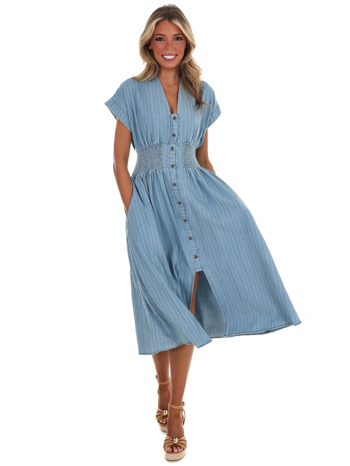 City Stroll Pinstripe Midi Dress