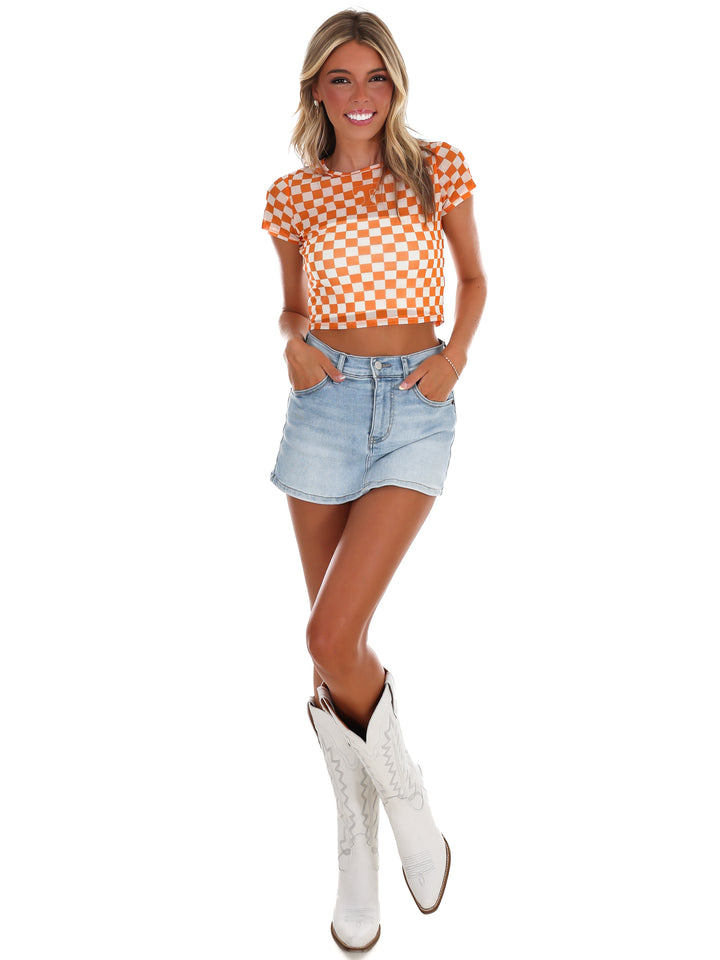 Checkerboard Power T Mesh Crop Top