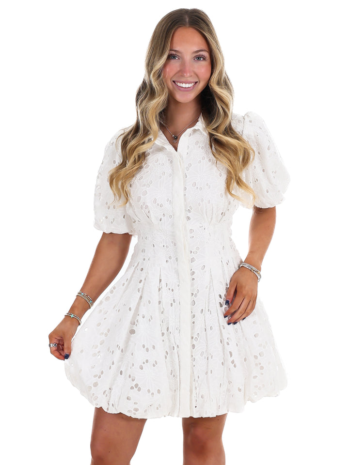 Effortless Bloom Eyelet Mini Dress