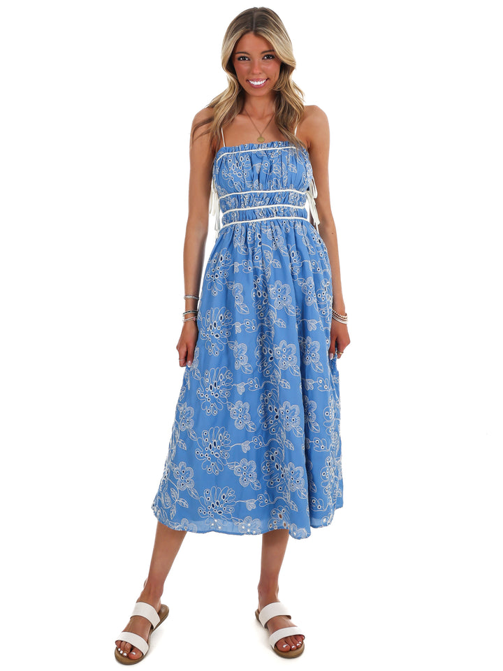 Garden Stroll Floral Eyelet Midi Dress