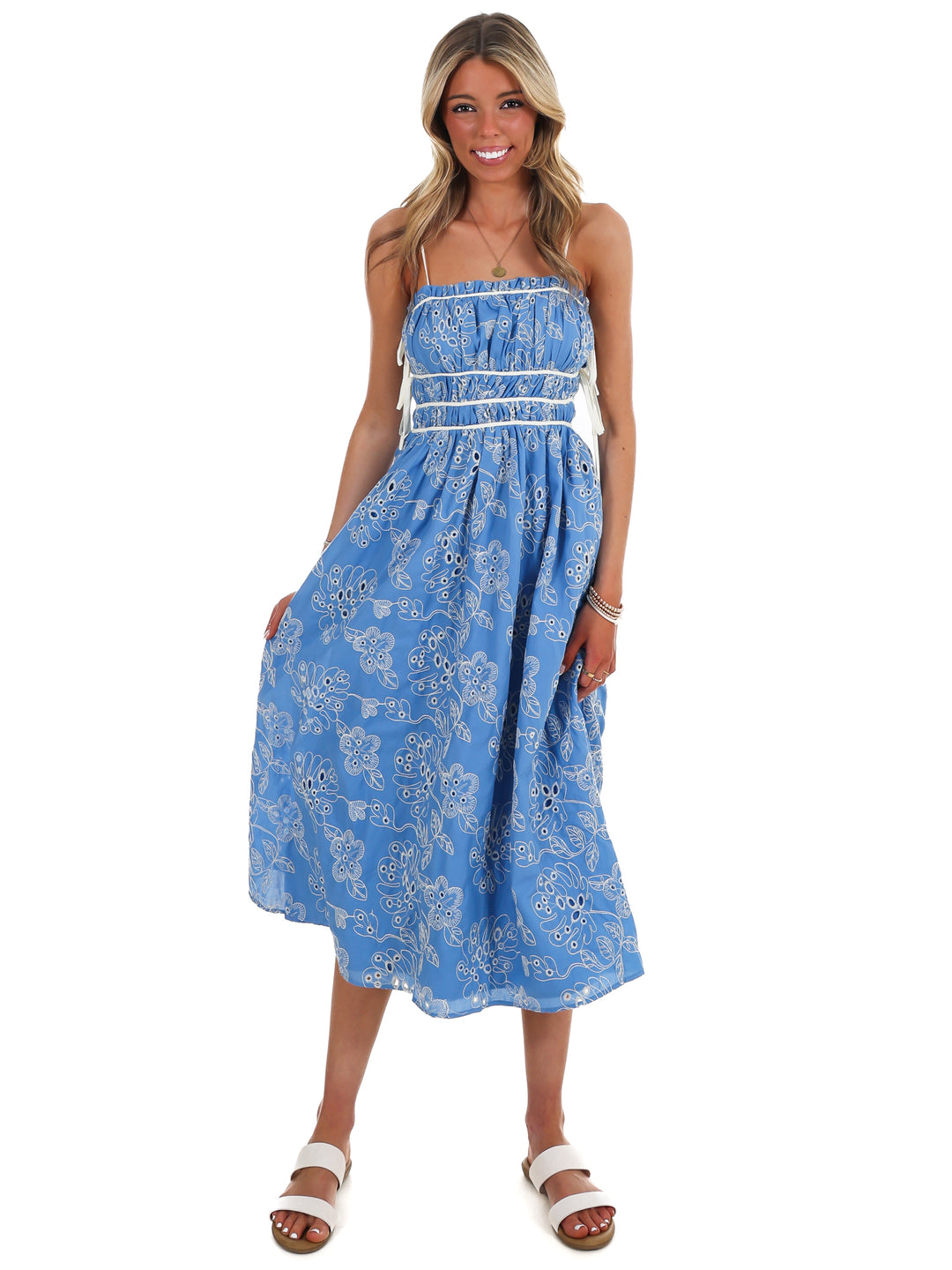 Garden Stroll Floral Eyelet Midi Dress