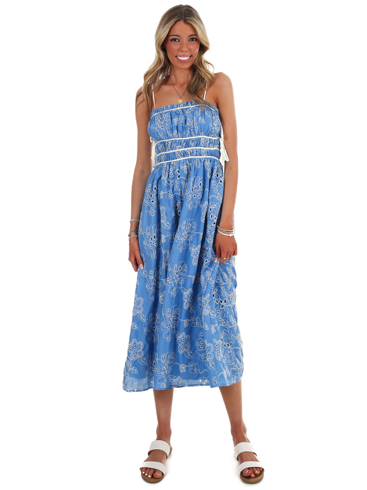 Garden Stroll Floral Eyelet Midi Dress