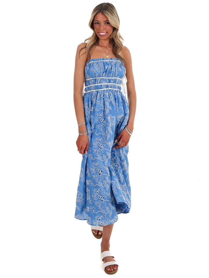 Garden Stroll Floral Eyelet Midi Dress