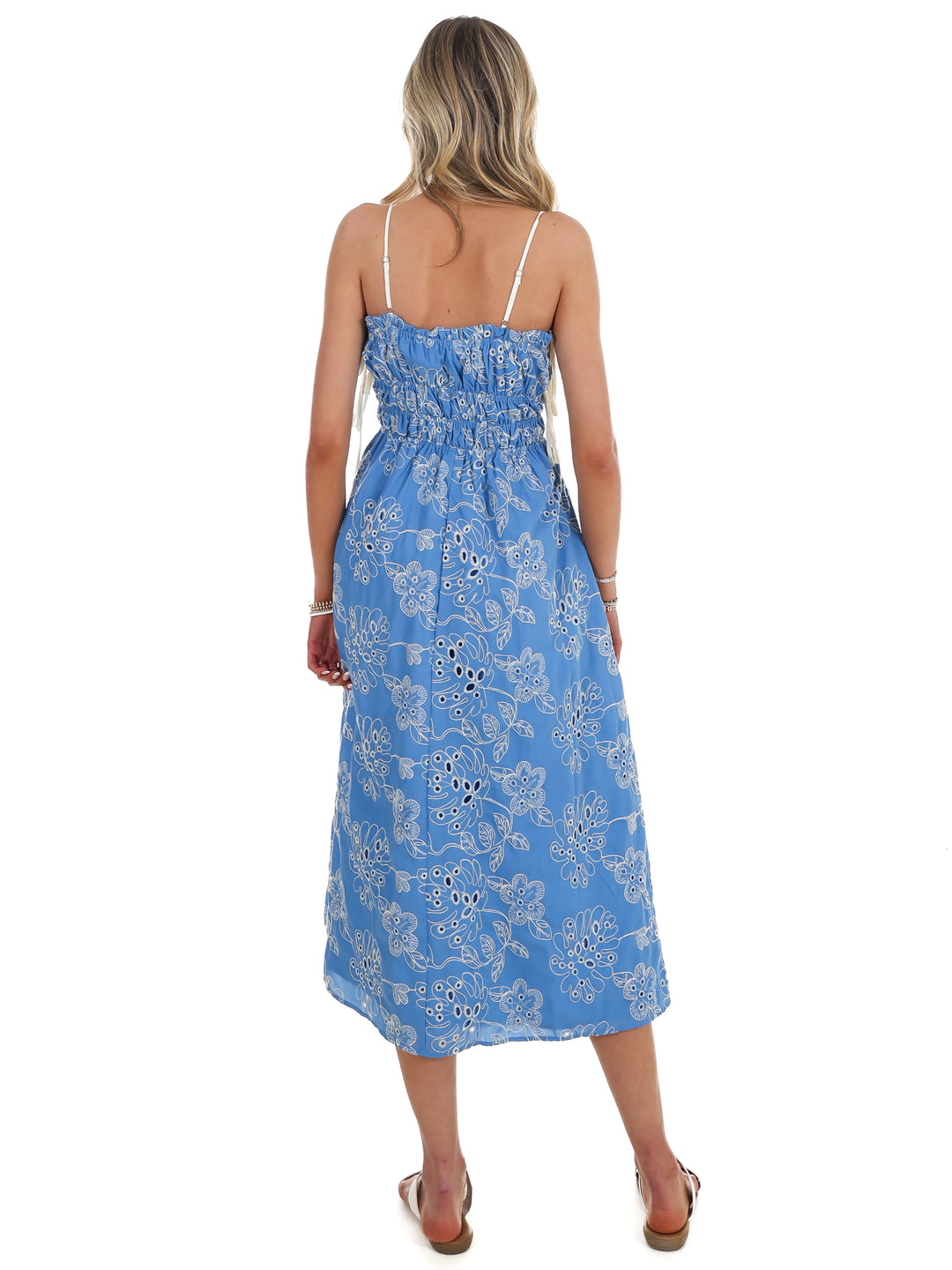 Garden Stroll Floral Eyelet Midi Dress