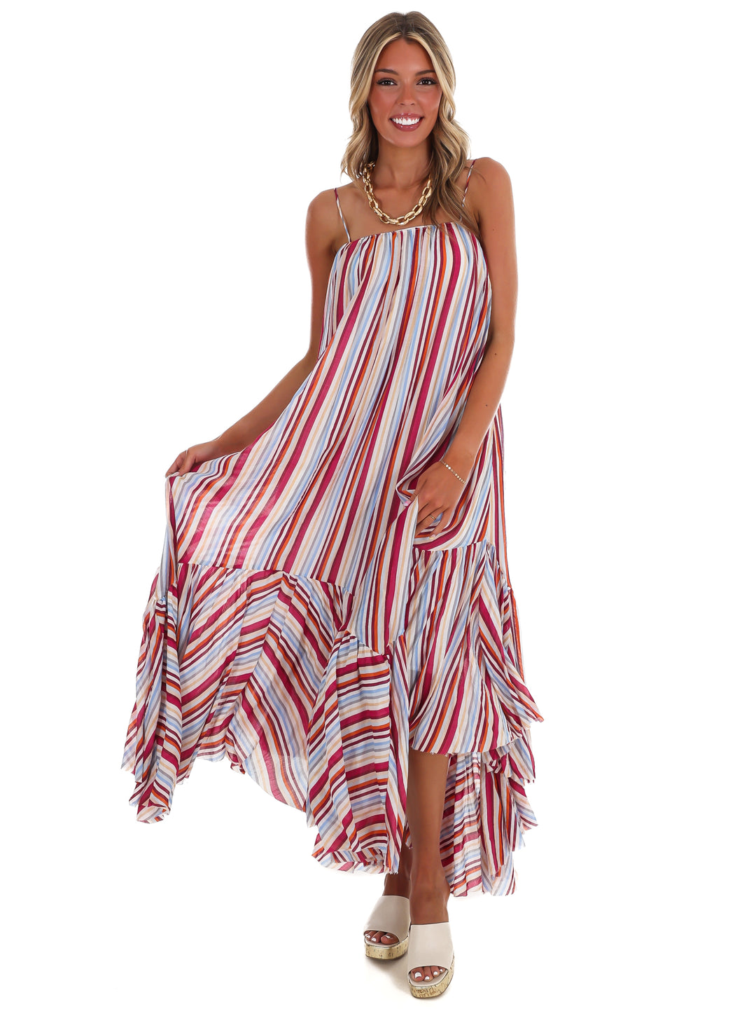 Vibrant Escape Stripe Maxi Dress